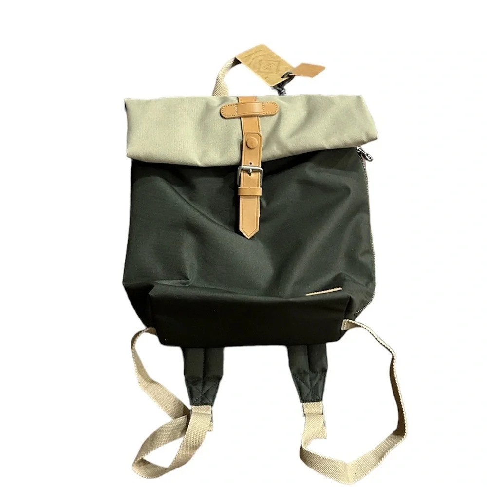 New Laptop Backpack leather trimmed thick canvas water resistance foldable - Picture 1 of 13